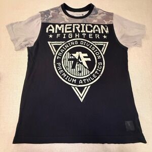 American Fighter Mens Training Division T-Shirt Black Camo Graphic Tee Large